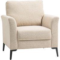 HOMCOM Modern Armchair, Linen Fabric Upholstered Accent Chair with Metal Legs, Wood Frame and Padded Cushion, Beige Aosom UK