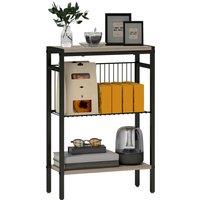 HOMCOM Steel Bedside Table, Sturdy Three Shelf Industrial Side Table with Adjustable Feet, 62.5H x 43W x 18Dcm, Maximum load 12kg, Grey Aosom UK