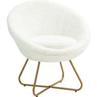 HOMCOM Faux Fur Accent Chair, Upholstered Comfy Chair with Non-Slip Footpads, Seat Cushion for Bedroom, Living Room and Office, White
