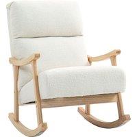 HOMCOM Upholstered Rocking Chair, Teddy Fleece Fabric, High Back, Armrests, Rubberwood Legs, Cream White