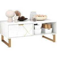 HOMCOM Elegant Marble Effect Storage Coffee Table - White