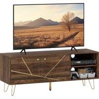 HOMCOM TV Stand Cabinet for up to 60 Inch TV, Modern 130cm TV Unit with Adjustable Shelves and Hairpin Legs, Double Door TV Cabinet for Living Room, Bedroom, Brown