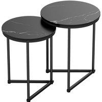 HOMCOM Set of Two Marble-Effect Nest of Tables - Black Marble Effect