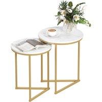 HOMCOM Set of Two Marble-Effect Nest of Tables - White/Gold-Tone