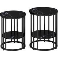 HOMCOM Set of Two Marble-Effect Coffee Tables - Black