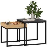 HOMCOM Set of Two Boxy Nesting Tables - Black/Wood-Effect Aosom UK