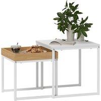 HOMCOM Set of Two Boxy Nesting Tables - White/Wood-Effect Aosom UK