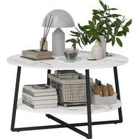 HOMCOM 2-Tier Round Coffee Table with Storage Shelf, Living Room Table with Marble Effect Top and Steel Frame, White Aosom UK