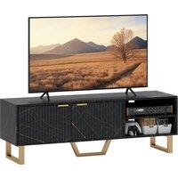 HOMCOM Marble Effect TV Unit, TV Stand Cabinet for up to 70" TVs, Modern TV Cabinet with Shelves and Storage Cupboard, Fluted Door, Extra Centre Leg, Cable Management for Living Room, Black