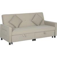 HOMCOM Three-Person Velvet-Feel Sofa Bed - Beige