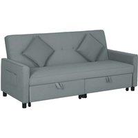 HOMCOM Three-Person Velvet-Feel Sofa Bed - Grey