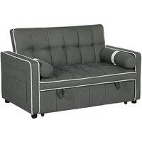 HOMCOM Two-Seater Linen-Look Sofa Bed - Charcoal Grey Aosom UK