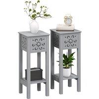 HOMCOM Set of Two Elegant Floral Cut-Out Side Tables - Grey