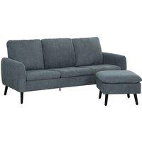 HOMCOM Corner Sofa with Reversible Chaise Lounge, Corduroy Fabric 3 Seater Sofa Settee with Scatter Back for Living Room, Charcoal Grey
