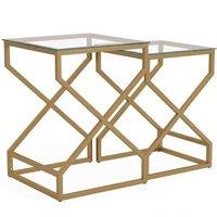 HOMCOM Nest of Tables, Side Table Set of 2 with Transparent Top, Coffee Table Set with Tempered Glass Top, Transparent