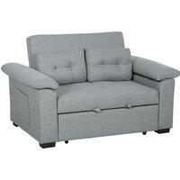 HOMCOM Pull Out Sofa Bed, Fabric 2 Seater Click Clack Sofa Bed Settee, Convertible Sofa Couch with 2 Pillows and Side Pockets for Living Room, Home Office, Light Grey