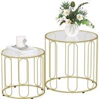 HOMCOM Round Coffee Table Set of 2, Glass Nest of Tables with Metal Frame and Tempered Glass Tabletop, Modern Side Tables for Living Room, Gold Tone