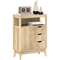HOMCOM Small Sideboard with Drawers and Adjustable Shelf - Nature Wood Finish