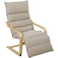HOMCOM Curved Wooden Accent Chair, Armchair with Adjustable Footrest, Light Brown