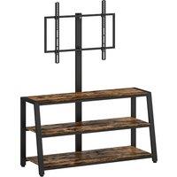 HOMCOM TV Stand Cabinet with Swivel Bracket for 32 - 65 Inch TVs, Industrial TV Cabinet with Open Shelves, Cable Management, Trapezoid-Shaped Steel Frame for Living Room, Bedroom, Rustic Brown