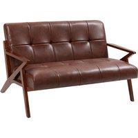HOMCOM Compact 2 Seater Sofa, Vintage Tufted Loveseat Sofa with Solid Wood Legs, PU Leather Small Couch Settee for Living Room, Bedroom, Home Office, 133 x 81 x 785 cm, Brown