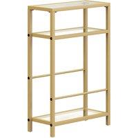 HOMCOM 3-Tier Side Table, Narrow End Table with Storage Shelf and Tempered Glass Tabletop for Small Spaces, Bedroom, Living Room, Entryway, Gold Tone