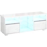 HOMCOM TV Stand Cabinet with LED Lights - High Gloss White