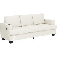 HOMCOM 3 Seater Sofa with USB Ports & Cup Holders - Cream White