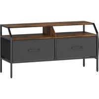 HOMCOM TV Stand Cabinet, TV Unit for 55-inch TVs with 2 Foldable Fabric Drawers, 5 Divided Side Pockets, Open Shelves, Console Table for Living Room, Bedroom, Entertainment Room, Rustic Brown