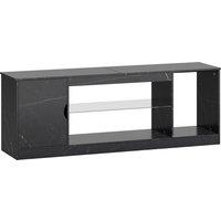 HOMCOM TV Stand Cabinet, Marble Effect TV Unit for up to 55" TVs with Glass Shelf and Storage Cabinet, Entertainment Unit for Living Room, Bedroom, Black