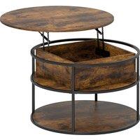 HOMCOM Lift Top Coffee Table, Round Coffee Table with Storage Shelf, Hidden Compartment and Steel Frame for Living Room, Home Office, Brown