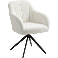 HOMCOM 360 Swivel Accent Chair, Teddy Fleece Fabric Armchair, Upholstered Tufted Vanity Chair with Steel Legs for Living Room, Bedroom, Home Office, White