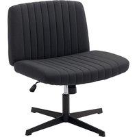 HOMCOM Armless Office Chair No Wheels, Linen Fabric Criss Cross Legged Desk Chair with Wide Seat, Thick Padding, Tilt Function, Height Adjustable Swivel Computer Seat for Home, Black