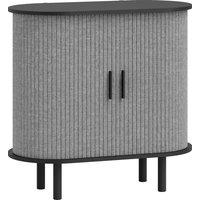 HOMCOM Tambour Sideboard with Fluted Sliding Doors, Modern Kitchen Cupboard with Storage Shelves and Wooden Legs, Grey