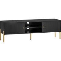 HOMCOM TV Stand for TVs up to 65", Entertainment Center with 2 Open Shelves, 2 Cabinets and Steel Legs for Living Room, Black