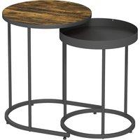 HOMCOM Round Nesting Side Table Set of 2 - Rustic Brown
