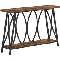 HOMCOM Narrow Console Table, Industrial 2-Tier Sofa Table with Metal Frame for Entryway, Living Room, 120x30x80cm, Rustic Brown