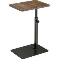 HOMCOM C Shaped Side Table, Small End Table with Adjustable Height and Metal Base for Living Room, Bedroom, Rustic Brown