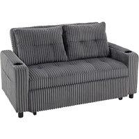 HOMCOM 2 Seater Click Clack Sofa Bed with Pull Out Design, Corduroy Upholstery - Charcoal Grey