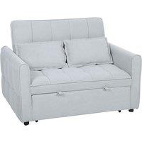 HOMCOM 2 Seater Sofa Bed, 3-in-1 Convertible Sleeper Sofa with Click-clack Adjustable Backrest and 2 Pillows, Light Grey