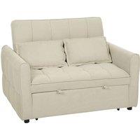 HOMCOM 2 Seater Sofa Bed, 3-in-1 Convertible Sleeper Sofa with Click-clack Adjustable Backrest and 2 Pillows, Light Brown