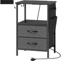 HOMCOM Bedside Table with Charging Station - Black