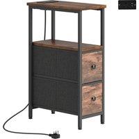 HOMCOM Side Table, Narrow Bedside Table with Charging Station, 2 Drawers, AC Outlet and 2 USB Ports for Living Room, Bedroom