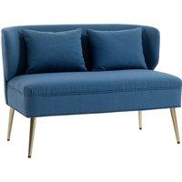 HOMCOM 2 Seater Sofa, Linen-look Fabric Small Sofa with Wing Back, Thick Seat, Metal Legs, Dark Blue