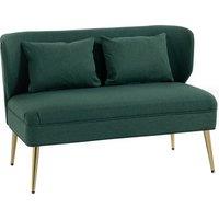 HOMCOM 2 Seater Sofa, Linen-look Fabric Small Sofa with Wing Back, Thick Seat, Metal Legs, Dark Green