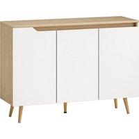 HOMCOM Sideboard Storage Cabinet, Kitchen Cupboard with 3 Doors, 2 Adjustable Shelves and 5 Rubberwood Legs, White and Oak