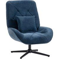 HOMCOM Accent Chair, Chenille Upholstered Swivel Armchair with Lumbar Pillow, High Back, Deep Seat and Metal Legs, Dark Blue