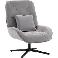 HOMCOM Accent Chair, Chenille Upholstered Swivel Armchair with Lumbar Pillow, High Back, Deep Seat and Metal Legs, Light Grey