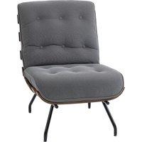 HOMCOM Accent Chair, Linen-look Fabric Reading Chair with Spring Cushion, Slatted Support, Steel Frame, Dark Grey