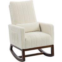 HOMCOM Rocking Chair for Adults, Lounge Rocker Chair with Lumbar Pillow, High Back, Wood Base, Side Pockets, Cream White